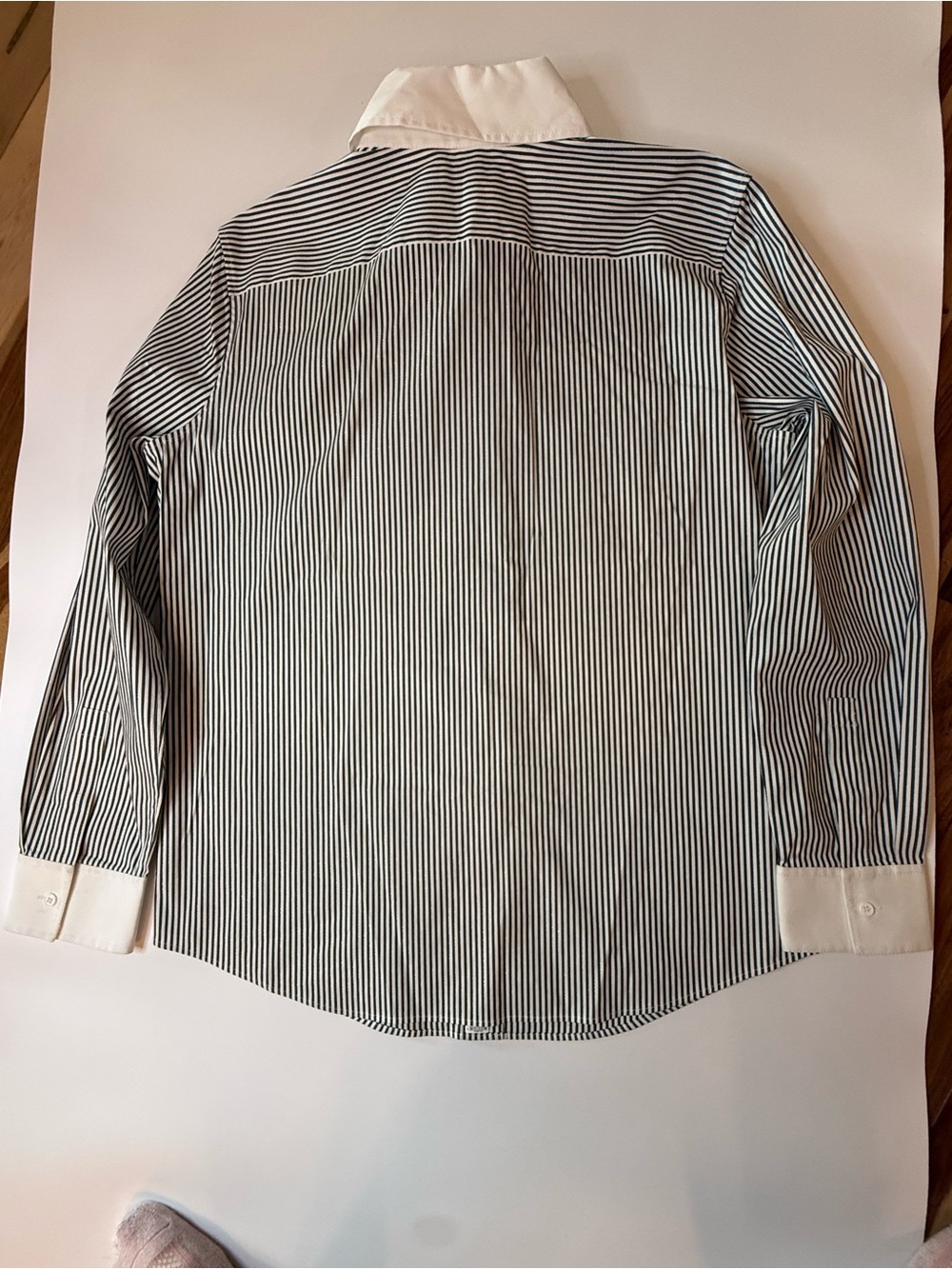 Lafayette 148 New York Shimmer Pinstripe Stretch Cotton Contrast Collar Blouse - Picture 13 of 16